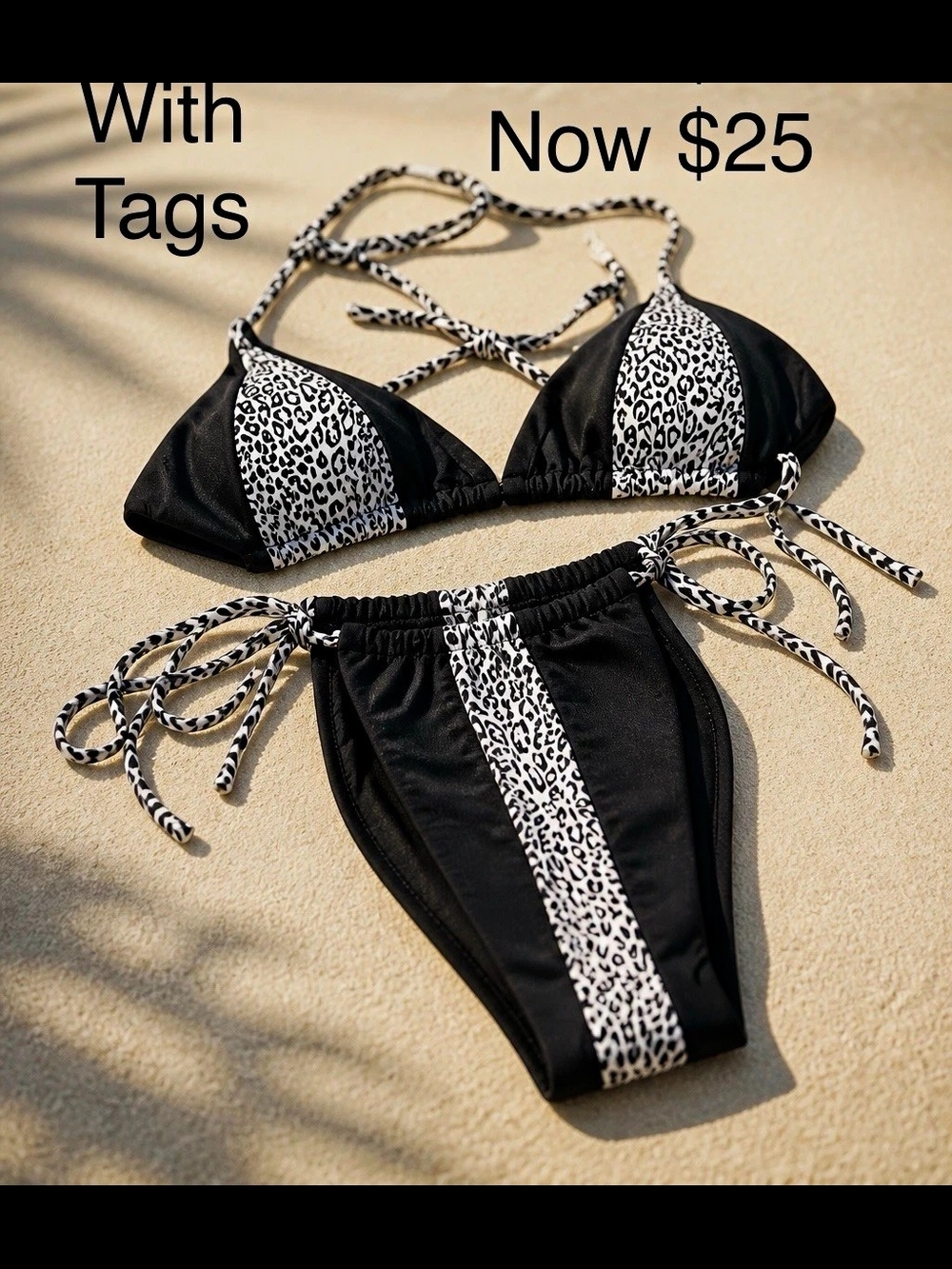 Kendall & Kylie 2PC Leopard Print Bikini Set XL Halter Triangle Tie C Cup